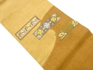 手織り紬四角に幾何学模様刺繍名古屋帯